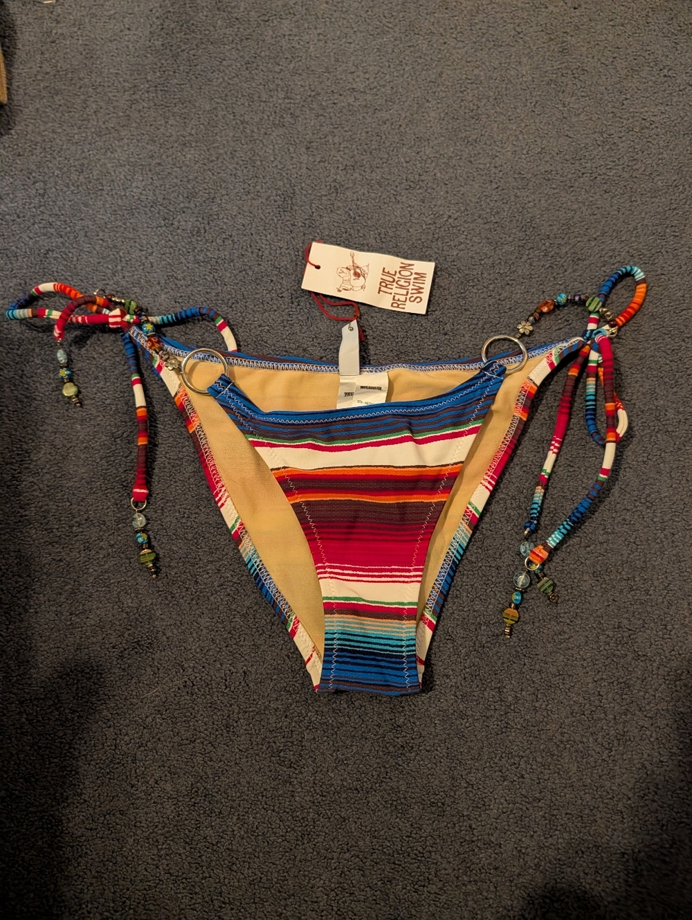 Nwt True Religion Bikini Bottoms Beaded Charms Striped Made In Usa